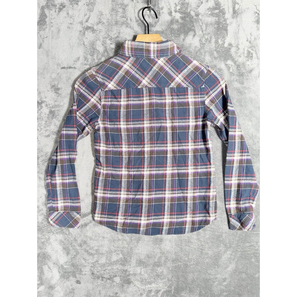 BROWNY Kids Flannel Shirt Blue Red Plaid Cotton Long Sleeve Button Up - Picture 4 of 6